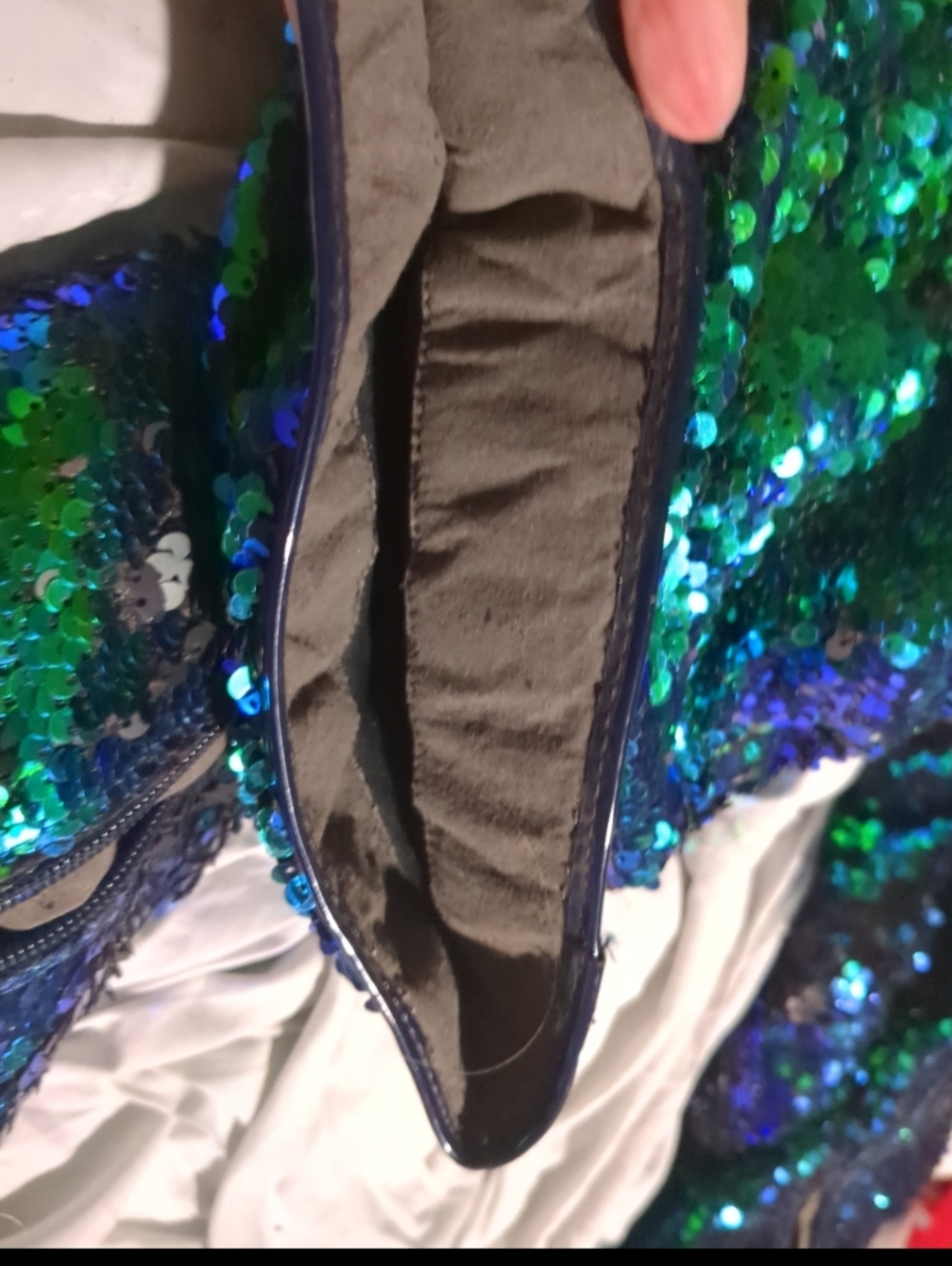 Cape Robbin Thigh High Mermaid Sequin Blue Green Open Toe Fetish Boots Size 7 - Picture 10 of 12